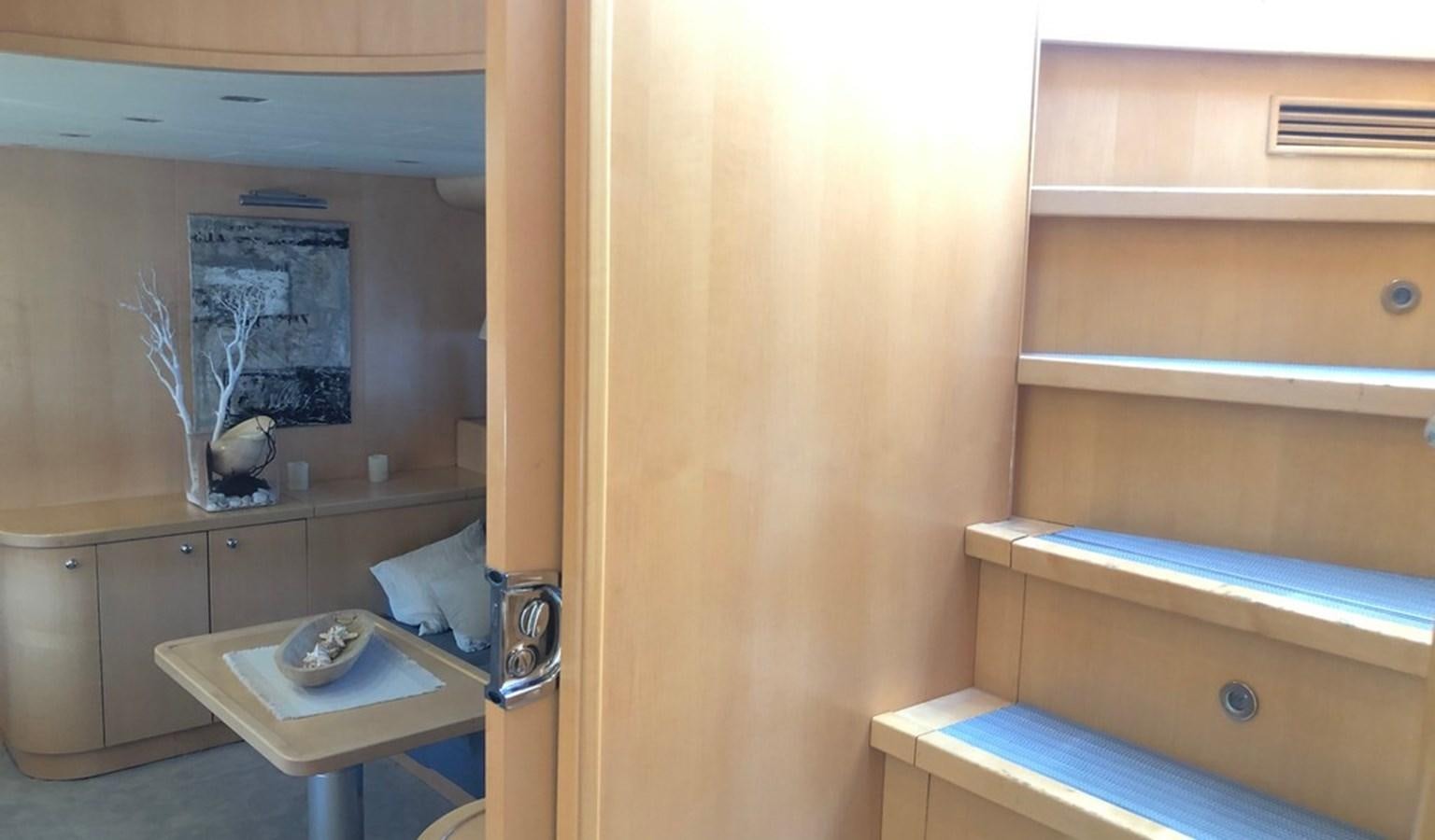 a room with a desk and a shelf with a clock aboard AYA Yacht for Sale