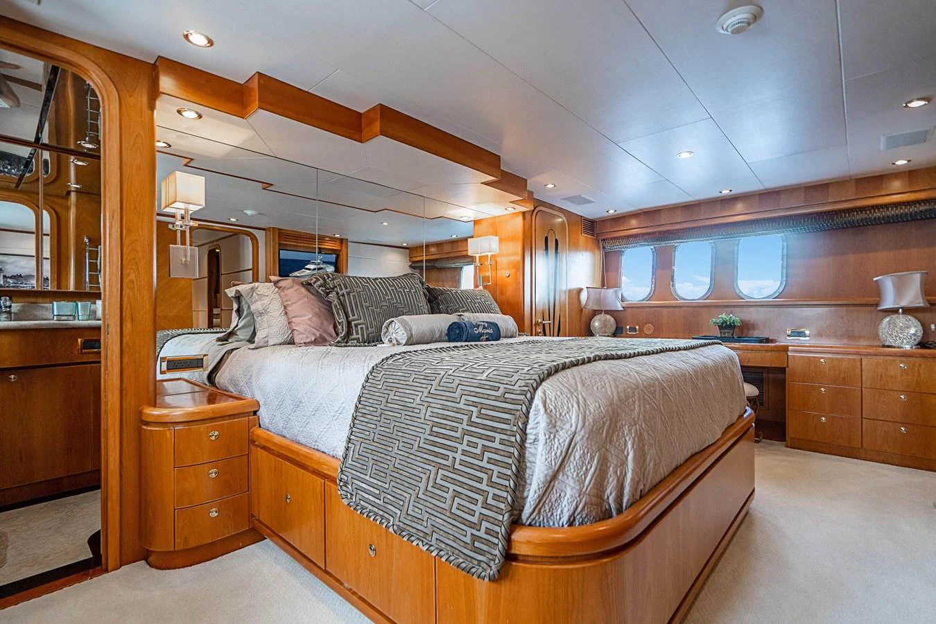 a large bed in a room aboard ROXY MARIA Yacht for Sale