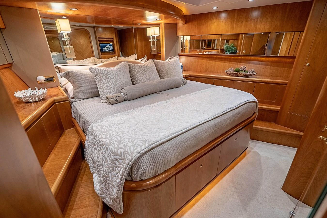 a bed in a room aboard ROXY MARIA Yacht for Sale
