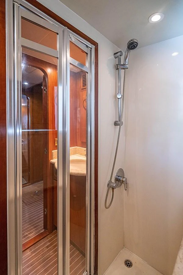 a shower unit with a glass door aboard ROXY MARIA Yacht for Sale