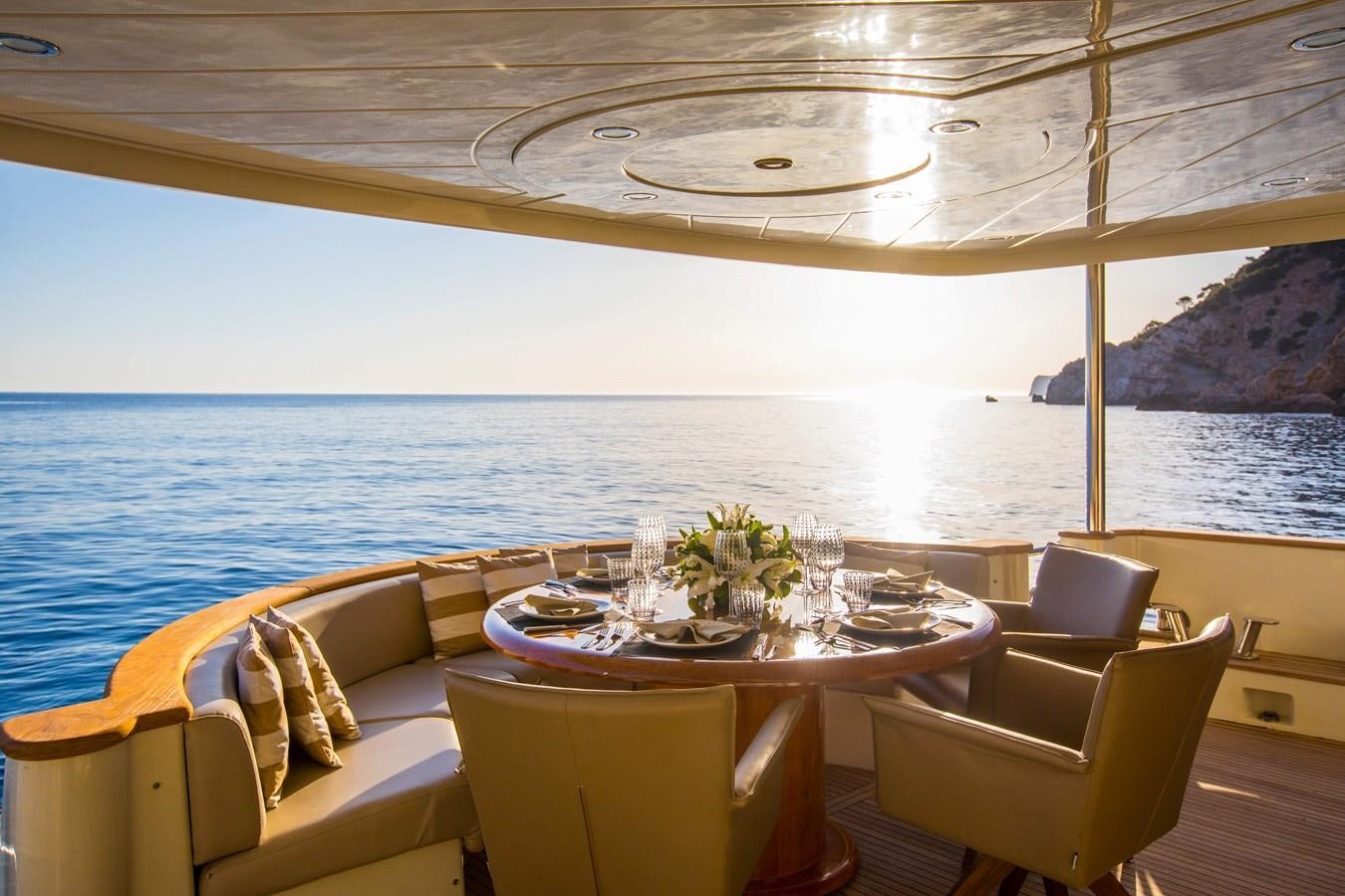a room with a table and chairs aboard SERAPH Yacht for Sale