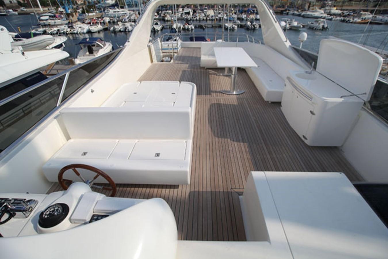 a deck with a view of a city and a large city aboard CANADOS 86 Yacht for Sale