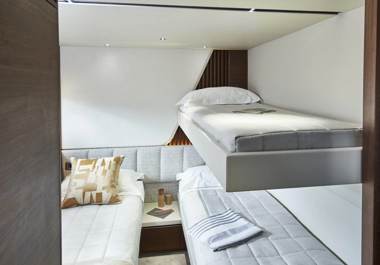 a room with two beds aboard PRINCESS 85MY 2019 Yacht for Sale