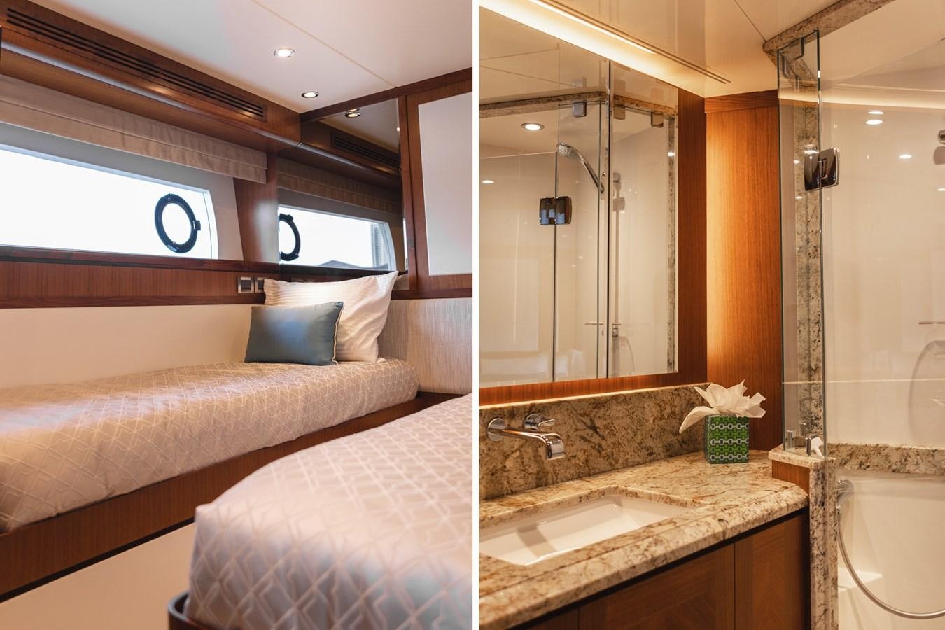a bathroom with a large mirror aboard OCEAN ROSE Yacht for Sale