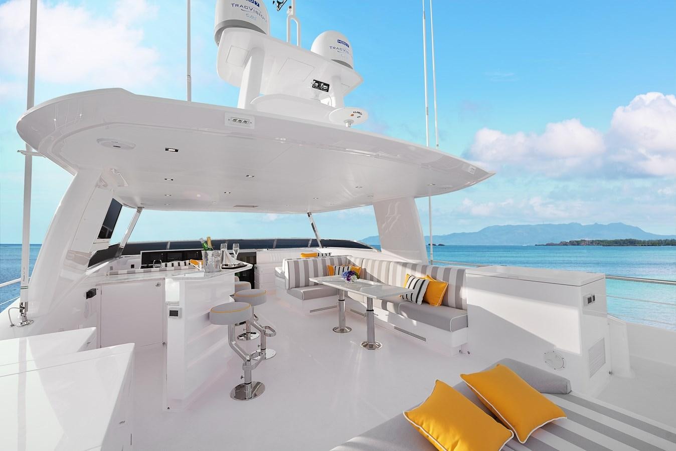 a large white ship on a deck aboard FD85 (NEW BOAT SPEC)  Yacht for Sale