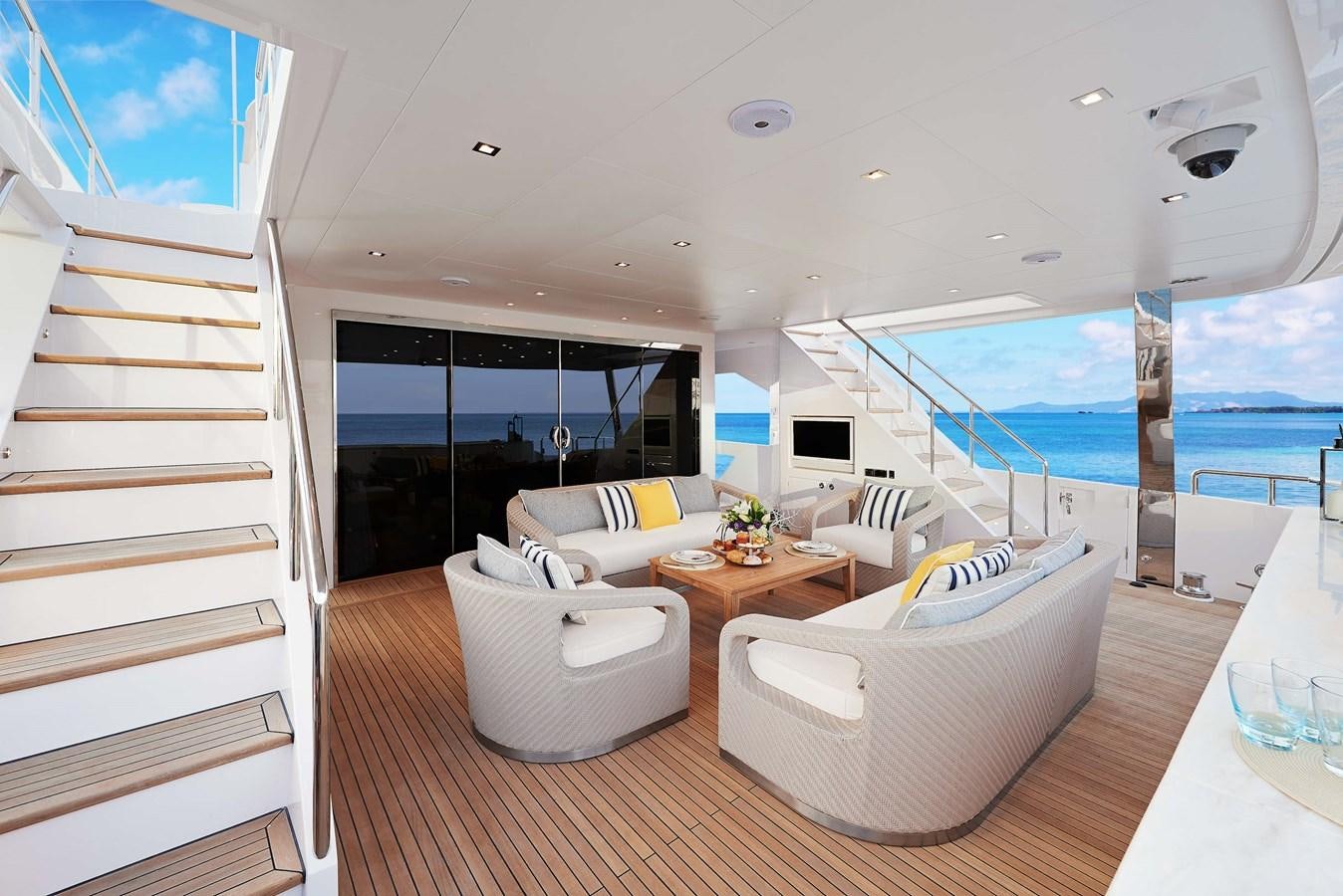 a living room with a large balcony aboard FD85 (NEW BOAT SPEC)  Yacht for Sale