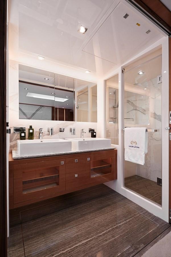 a bathroom with a shower and sink aboard FD85 (NEW BOAT SPEC)  Yacht for Sale