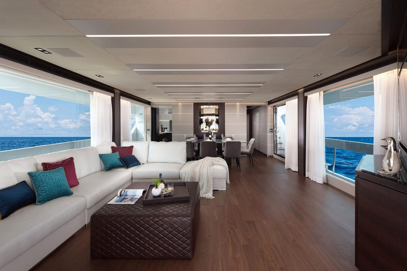 a living room with a large window aboard FD85 (NEW BOAT SPEC)  Yacht for Sale