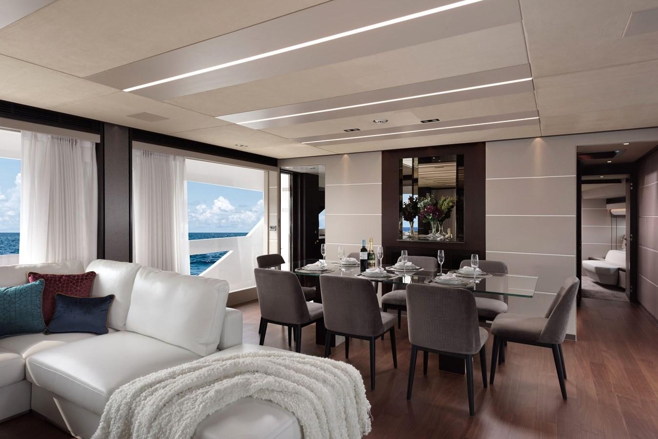 a large dining table in a living room aboard FD85 (NEW BOAT SPEC)  Yacht for Sale