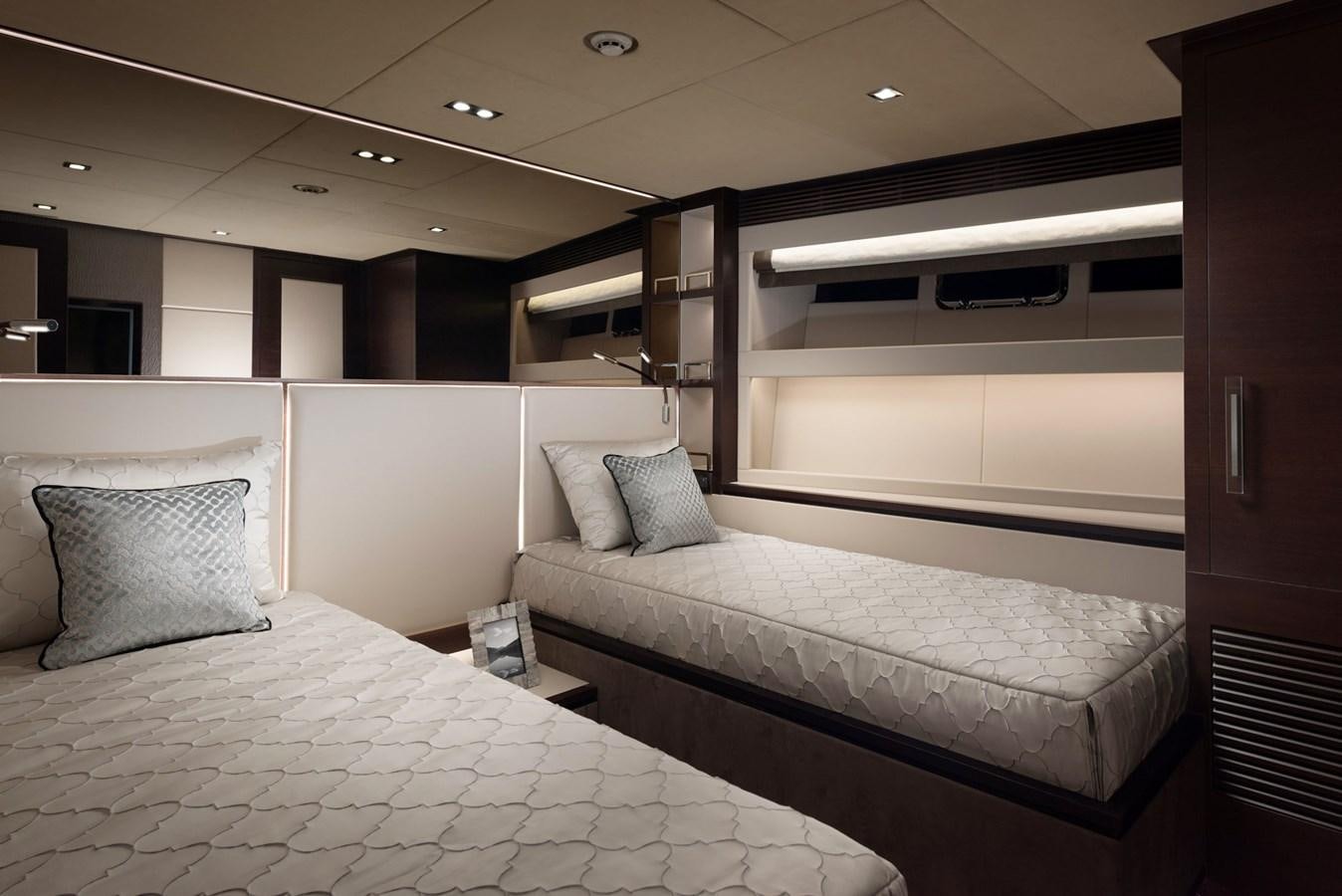 a room with a bed and a desk aboard FD85 (NEW BOAT SPEC)  Yacht for Sale