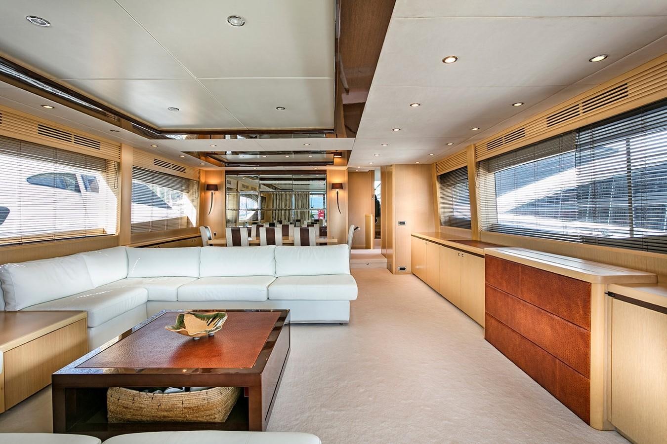 a living room with a large window aboard DREAM ON Yacht for Sale