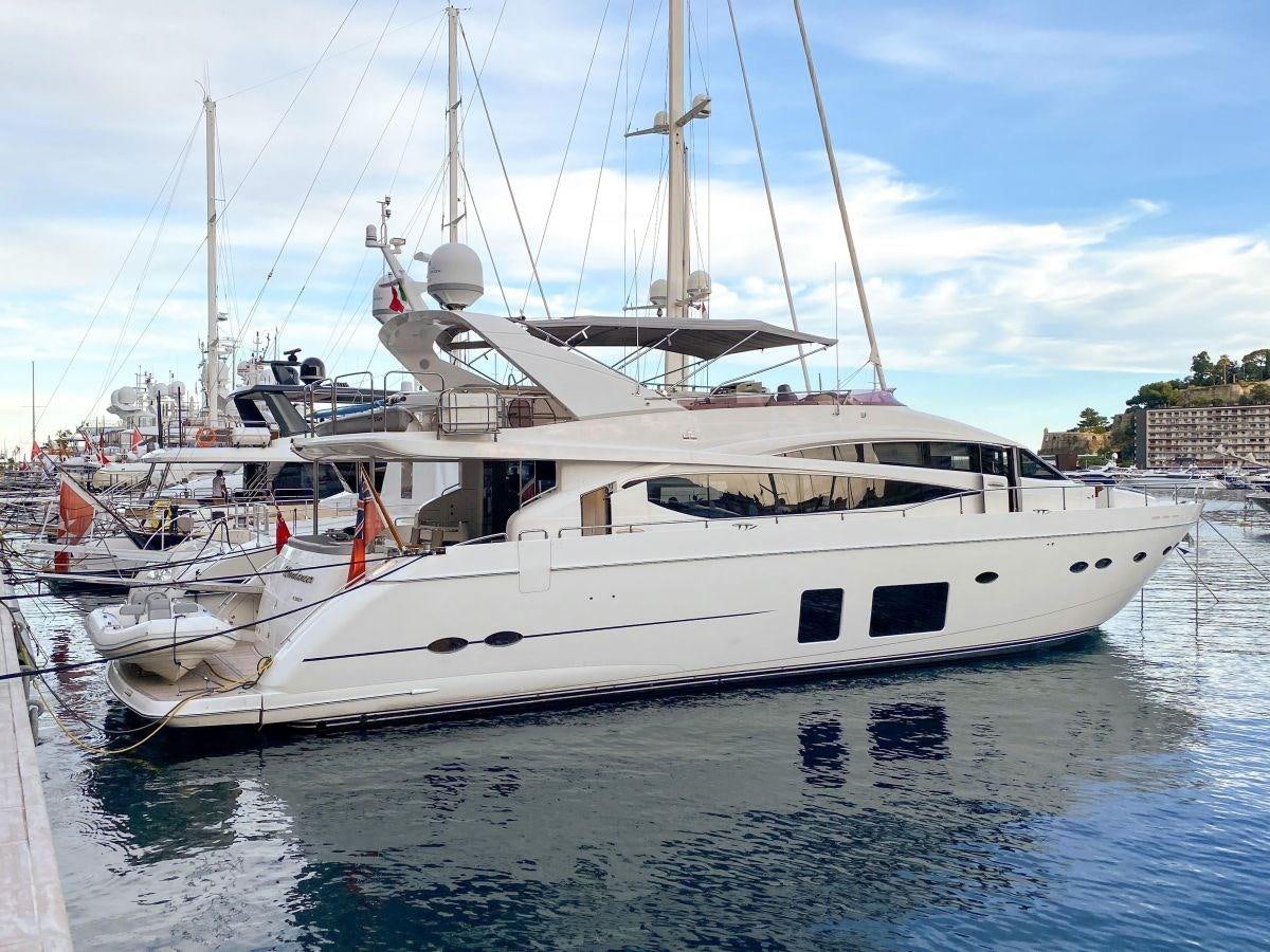 a white boat in the water aboard MOONDANCER Yacht for Sale