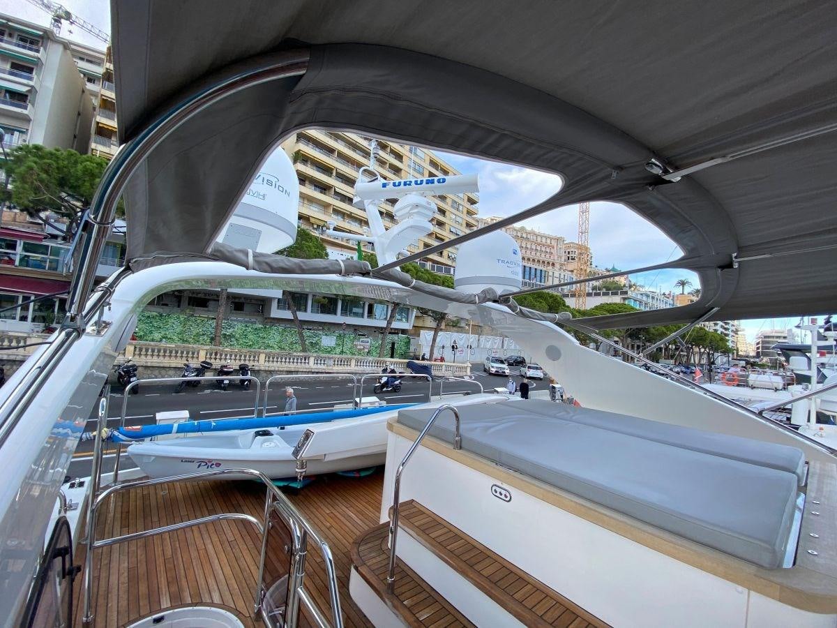 a view of a city from a balcony aboard MOONDANCER Yacht for Sale