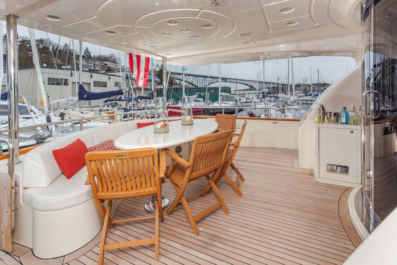 a room with a table chairs and a large window aboard SEA HAWK Yacht for Sale