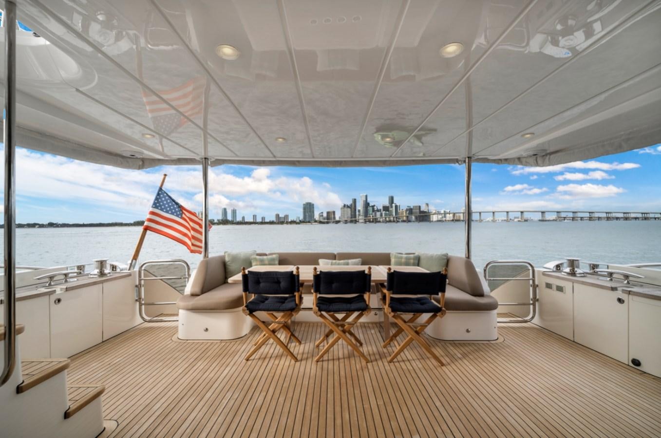 a large room with chairs and a table and a view of a city aboard PRINCESS 85 MY Yacht for Sale