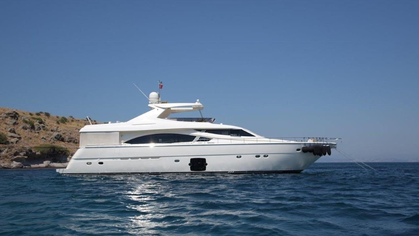 a white yacht on the water aboard CHUPRIANA Yacht for Sale