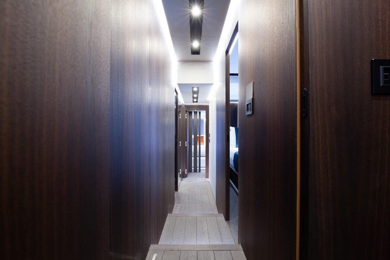 a hallway with wooden walls aboard 2021 ASTONDOA AS8 Yacht for Sale