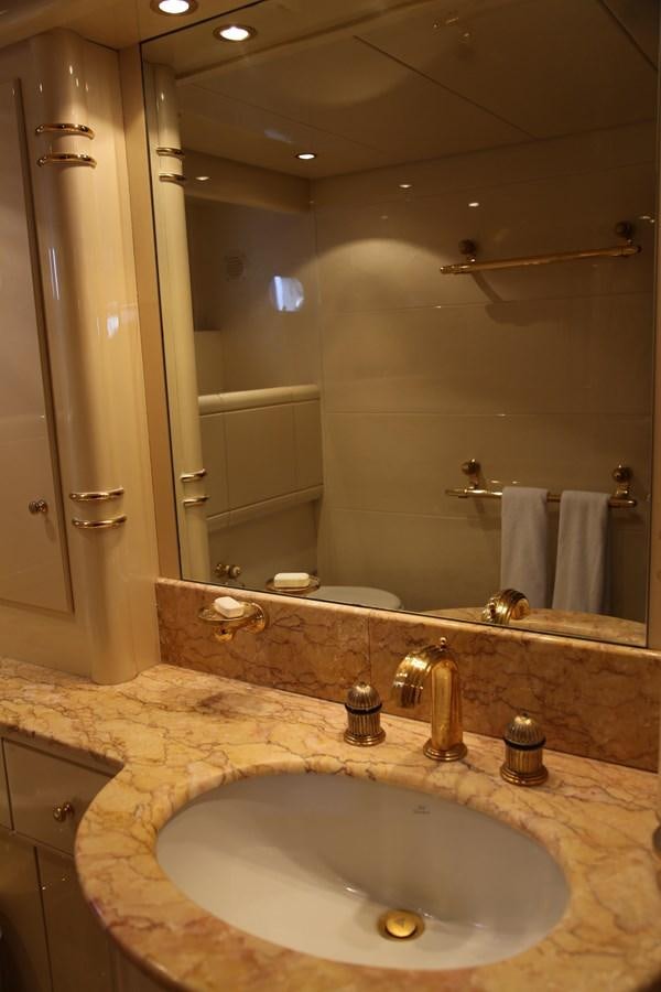 a bathroom with a large mirror aboard EL VIP ONE Yacht for Sale