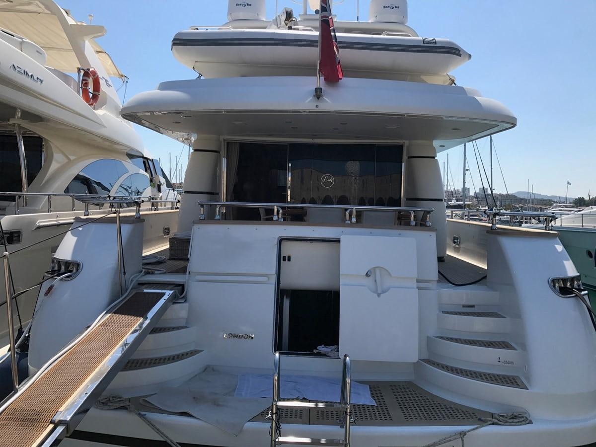 a boat docked at a pier aboard LADY LO OF LONDON Yacht for Sale
