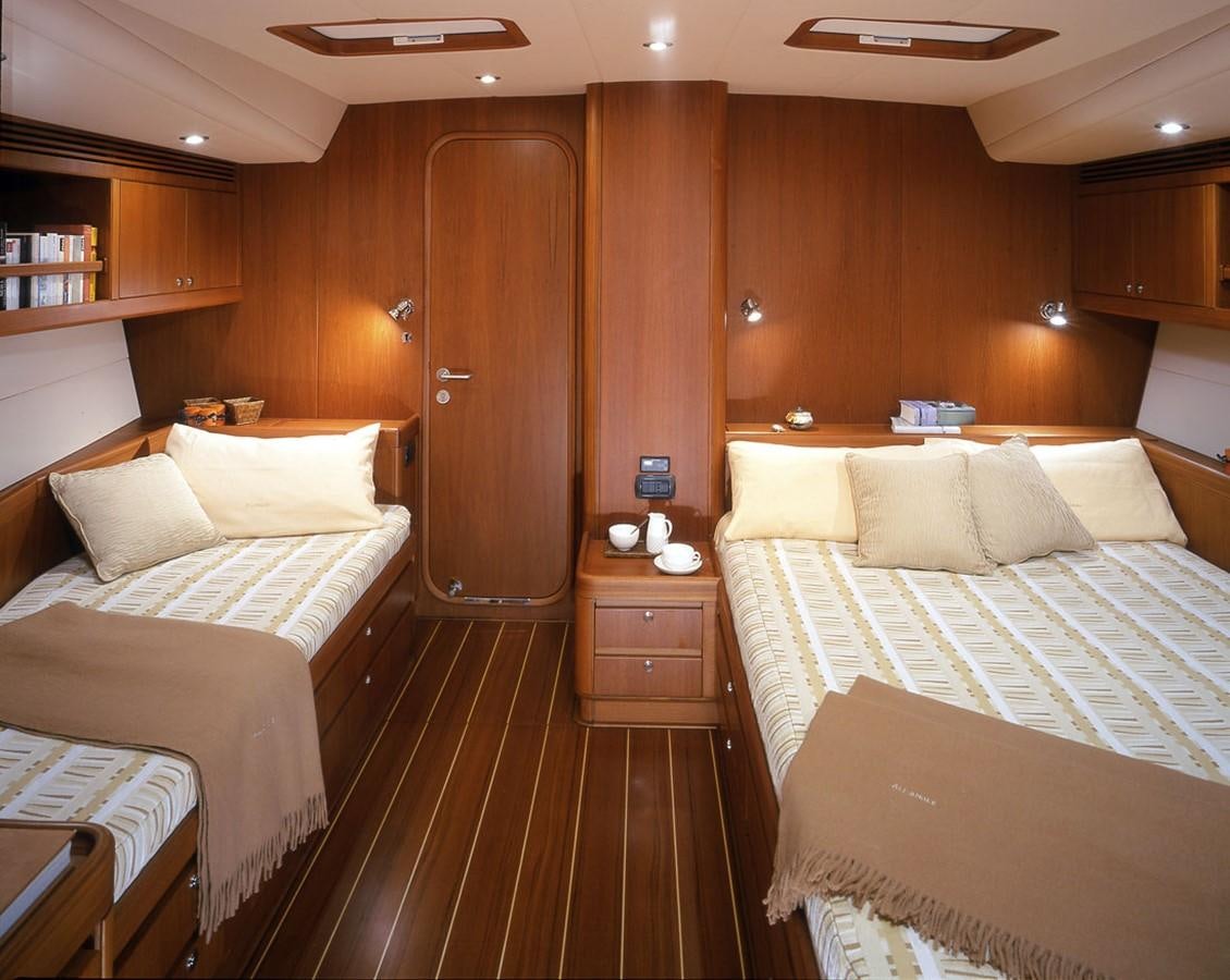 a room with a couple beds aboard OCEAN HORSE Yacht for Sale