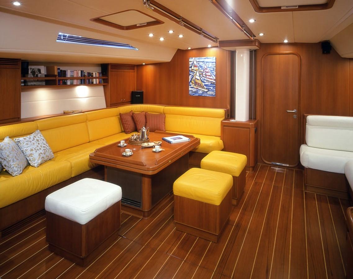 a room with a table and chairs aboard OCEAN HORSE Yacht for Sale