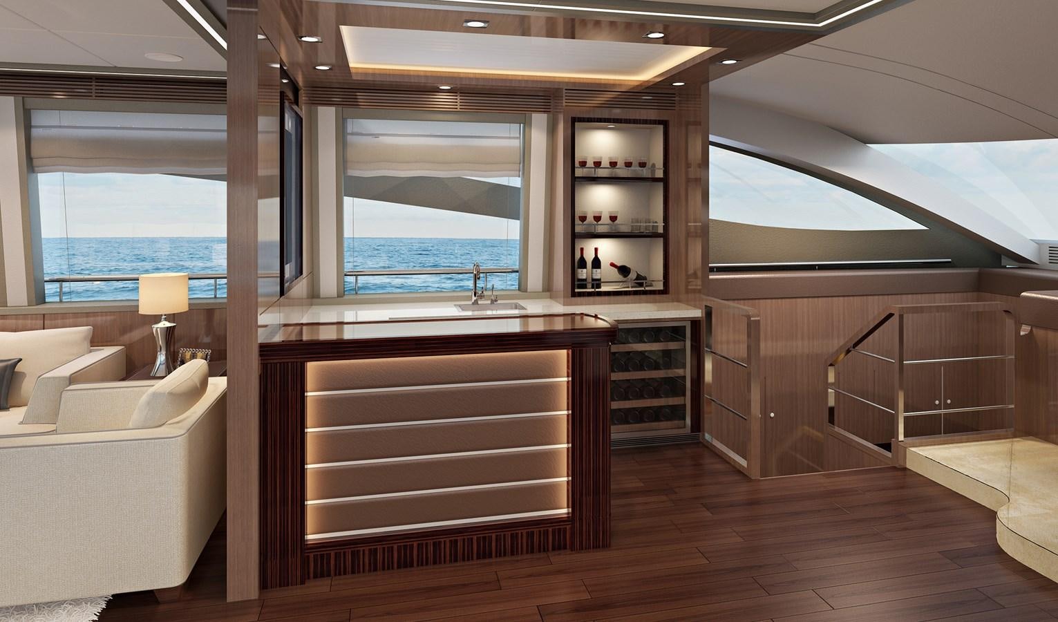 a room with a wood floor and a large window aboard PUCCINI 78 Yacht for Sale