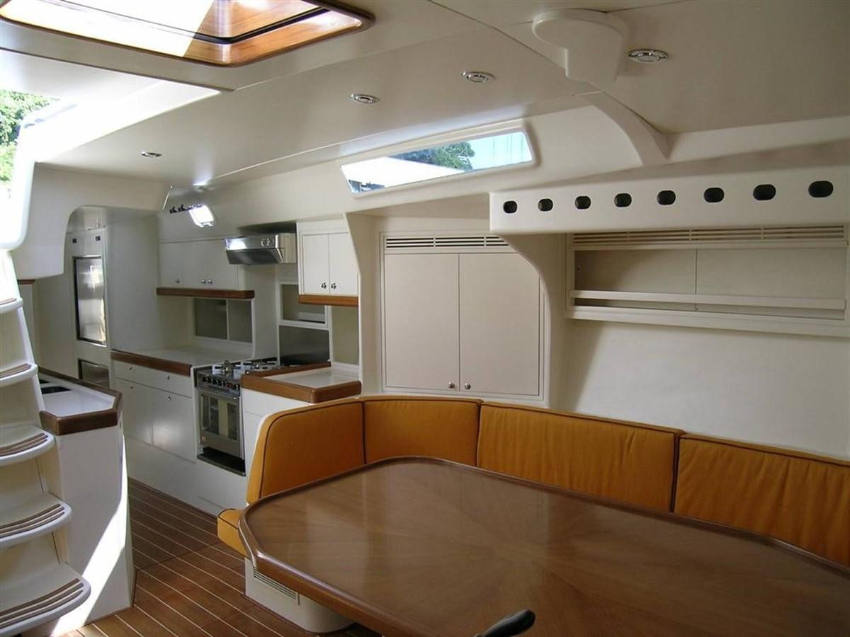 a kitchen with white cabinets aboard CAPRICORNO Yacht for Sale