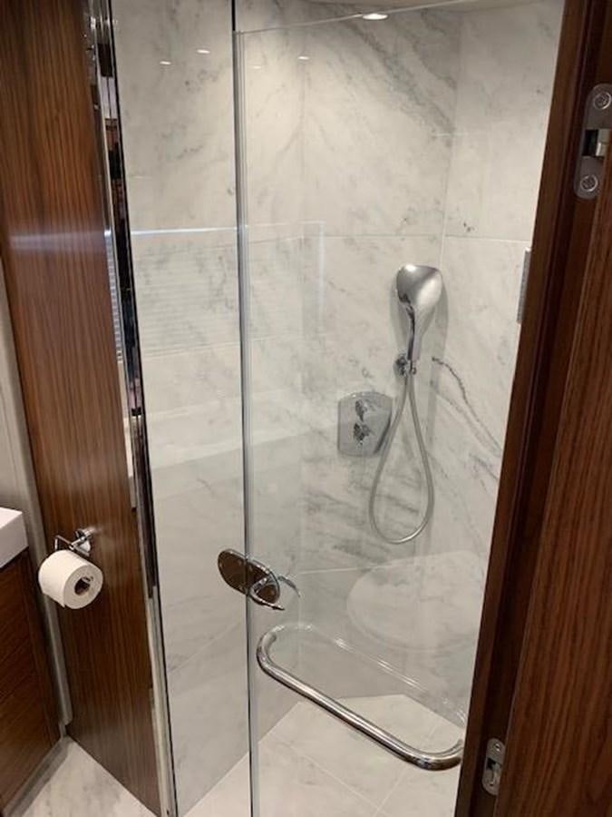 a shower with a glass door aboard SEA SCAPE Yacht for Sale