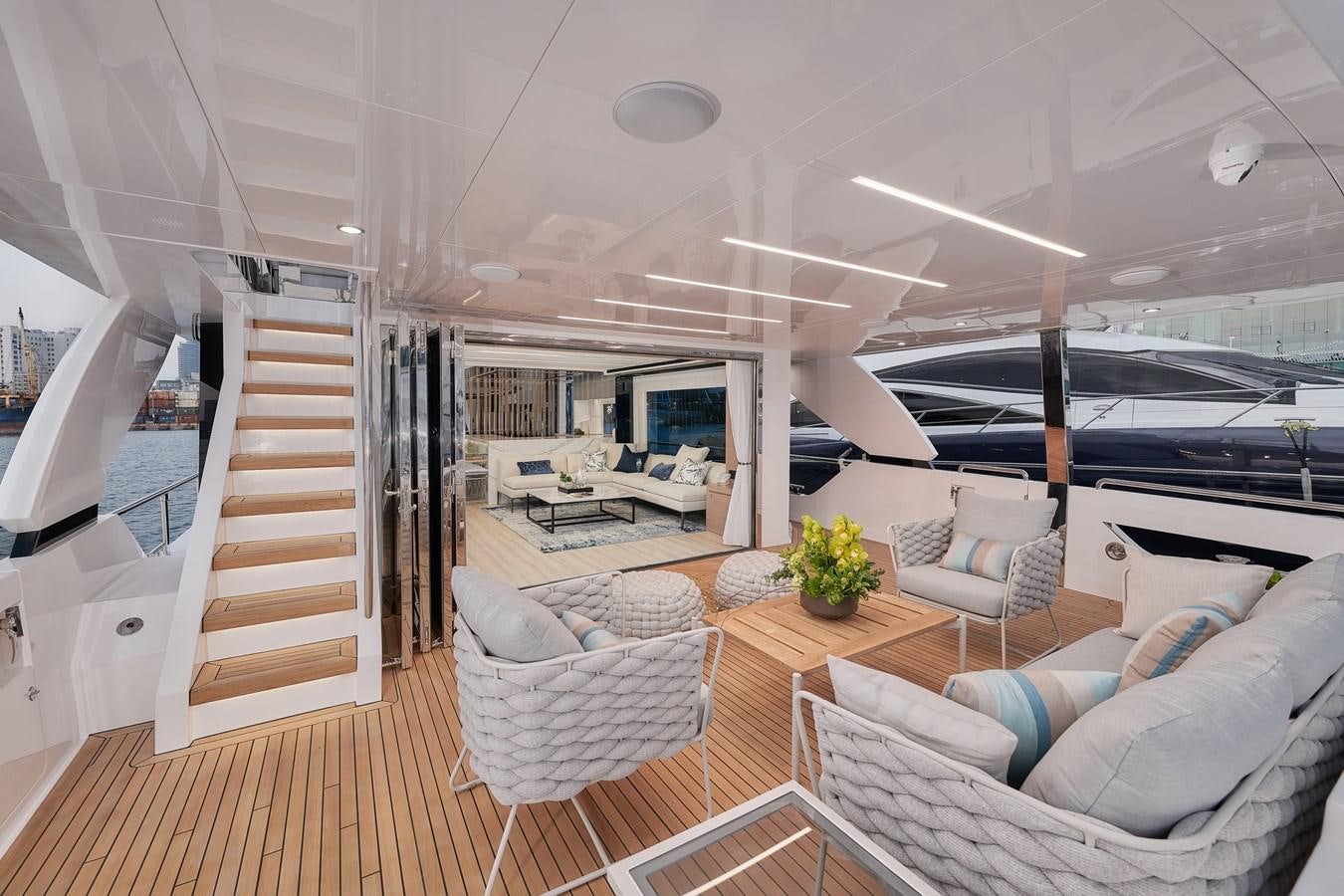 a modern looking living room aboard FD75  709 Yacht for Sale