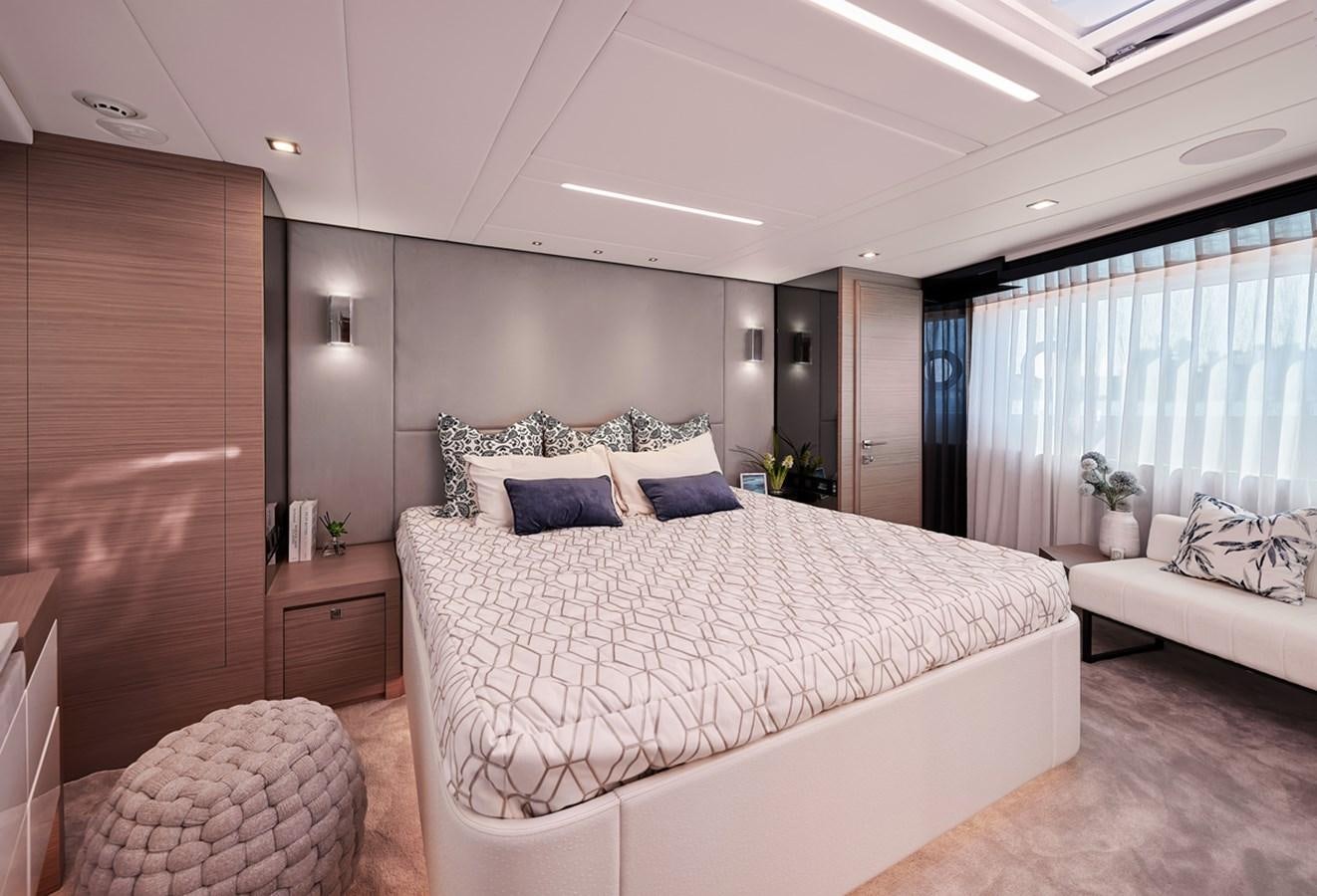 a large bedroom with a large bed aboard FD75  709 Yacht for Sale
