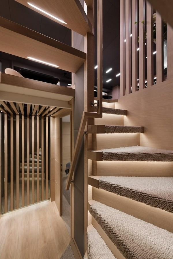 a staircase with a railing aboard FD75  709 Yacht for Sale