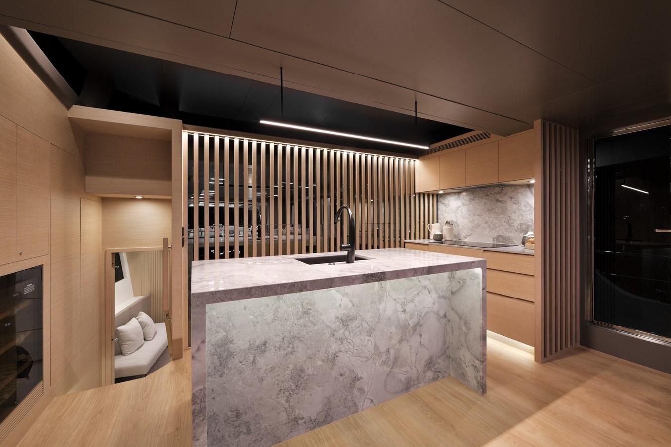 a large bathroom with a large tub aboard FD75  709 Yacht for Sale