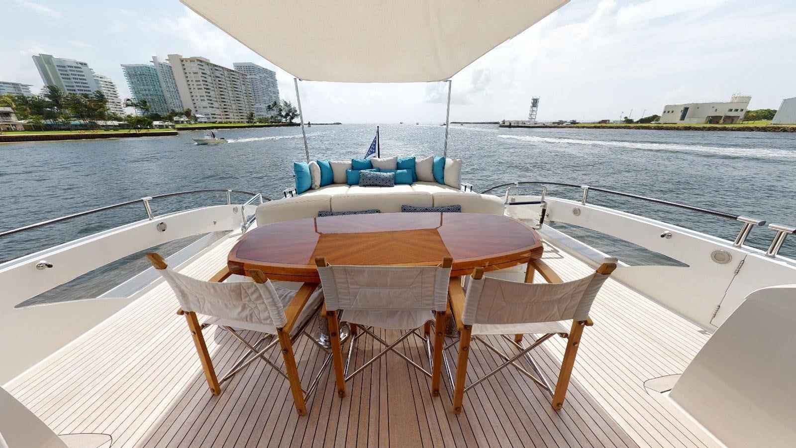 a table and chairs on a boat aboard MOJO Yacht for Sale