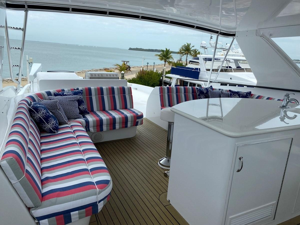 a boat with a deck and a view of the ocean aboard LUISA Yacht for Sale