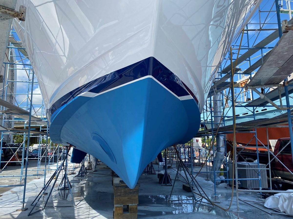 a blue and white tent aboard LUISA Yacht for Sale