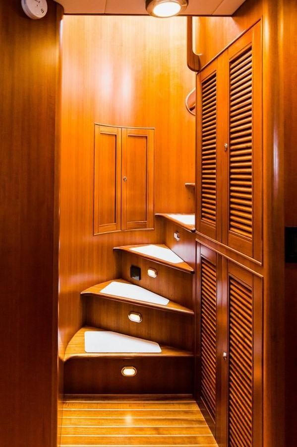 a wooden closet with a sink aboard 72' MARLOW RAISED PILOTHOUSE MOTOR YACHT EXPLORER I Yacht for Sale