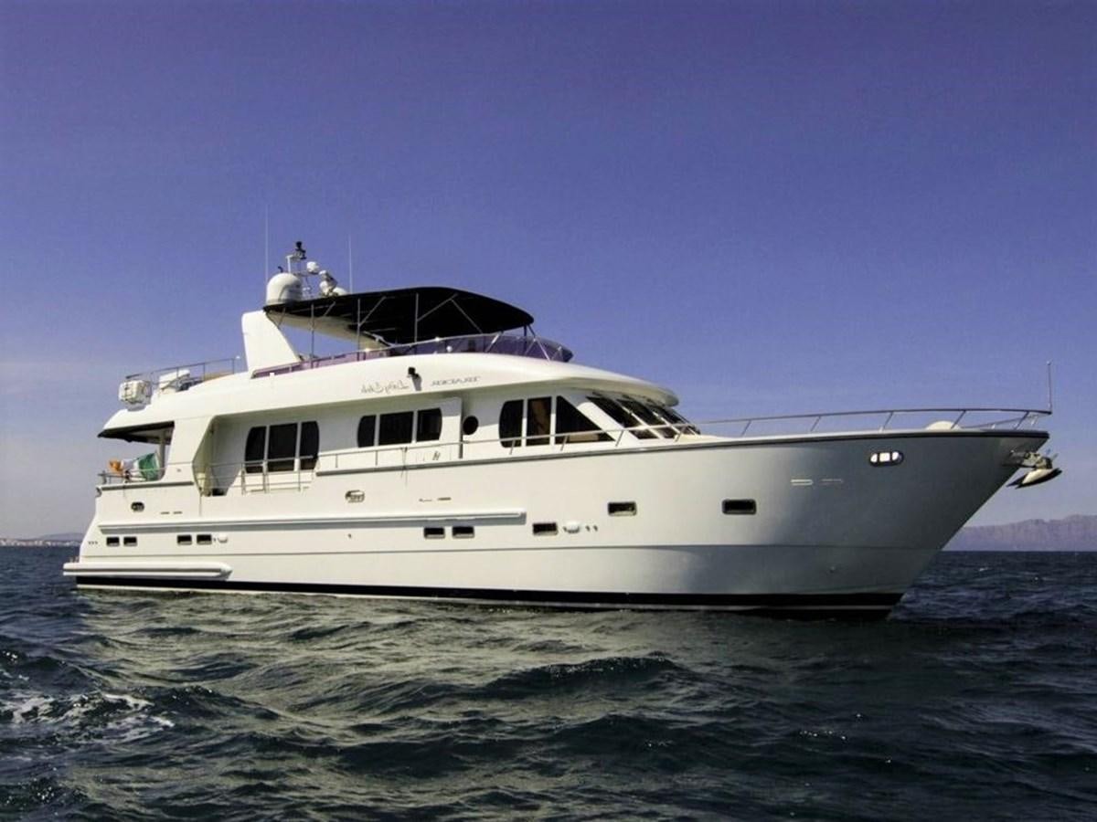 a white yacht on the water aboard S.M Yacht for Sale