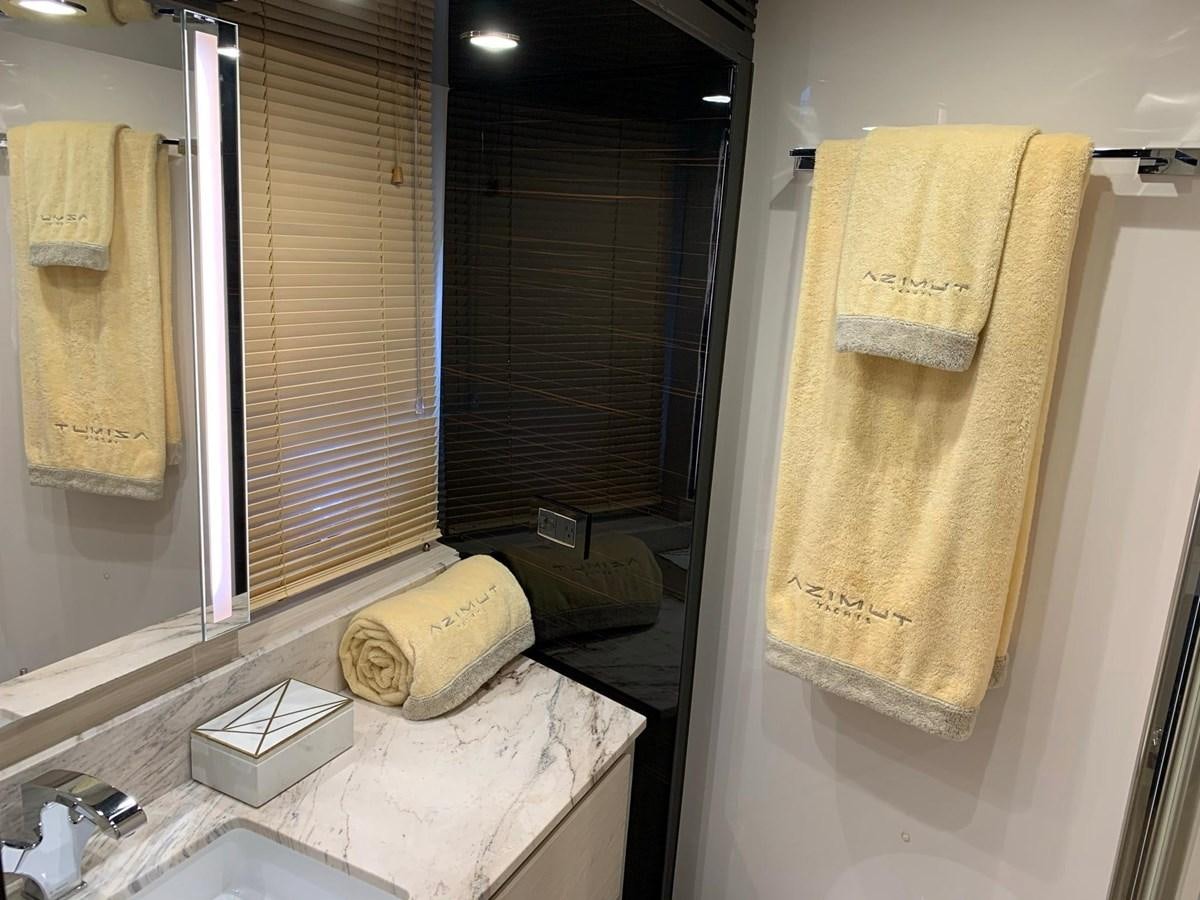 a bathroom with a towel rack aboard AMALFI Yacht for Sale