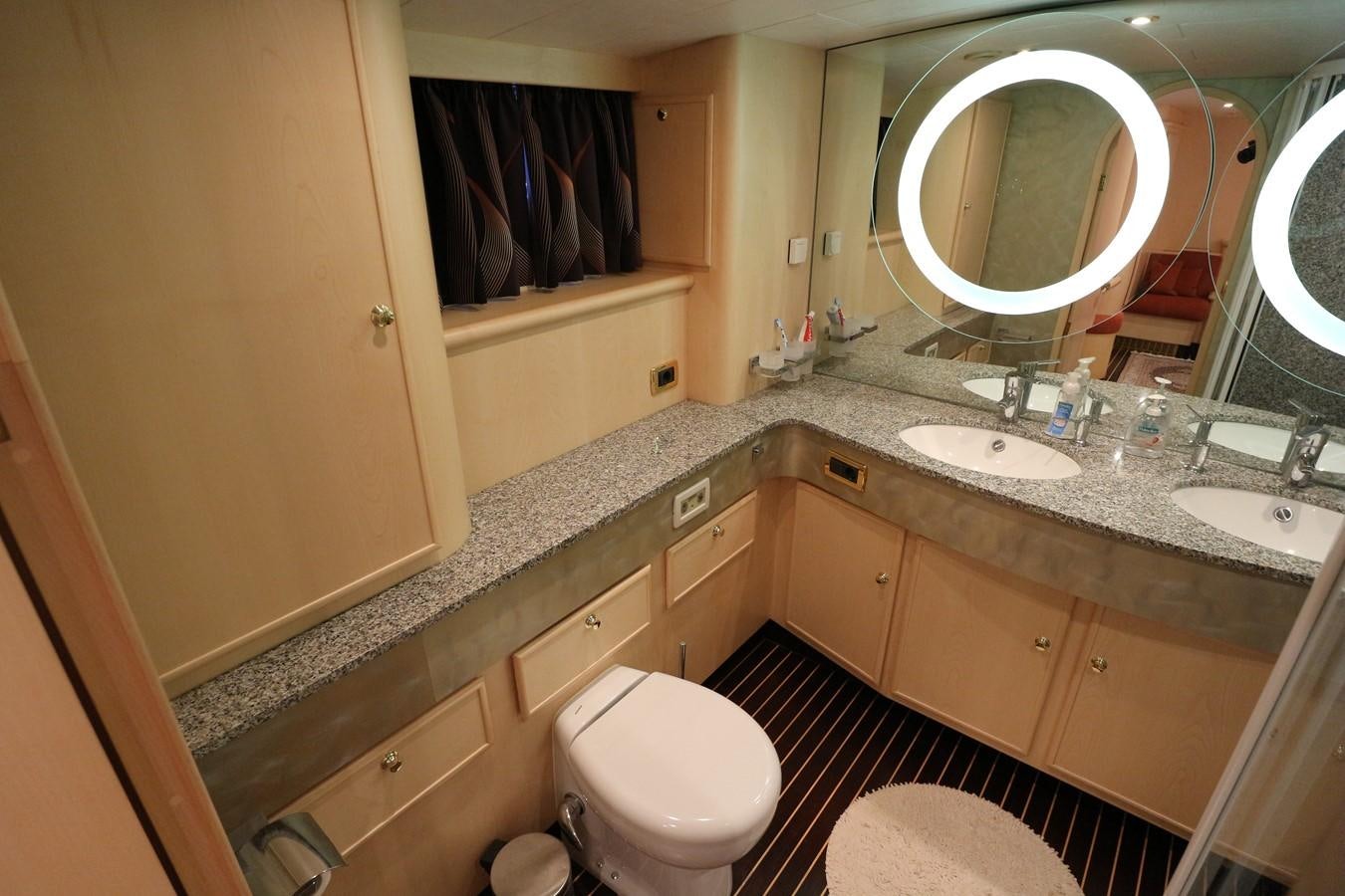 a bathroom with a large mirror aboard Polar Princess Yacht for Sale