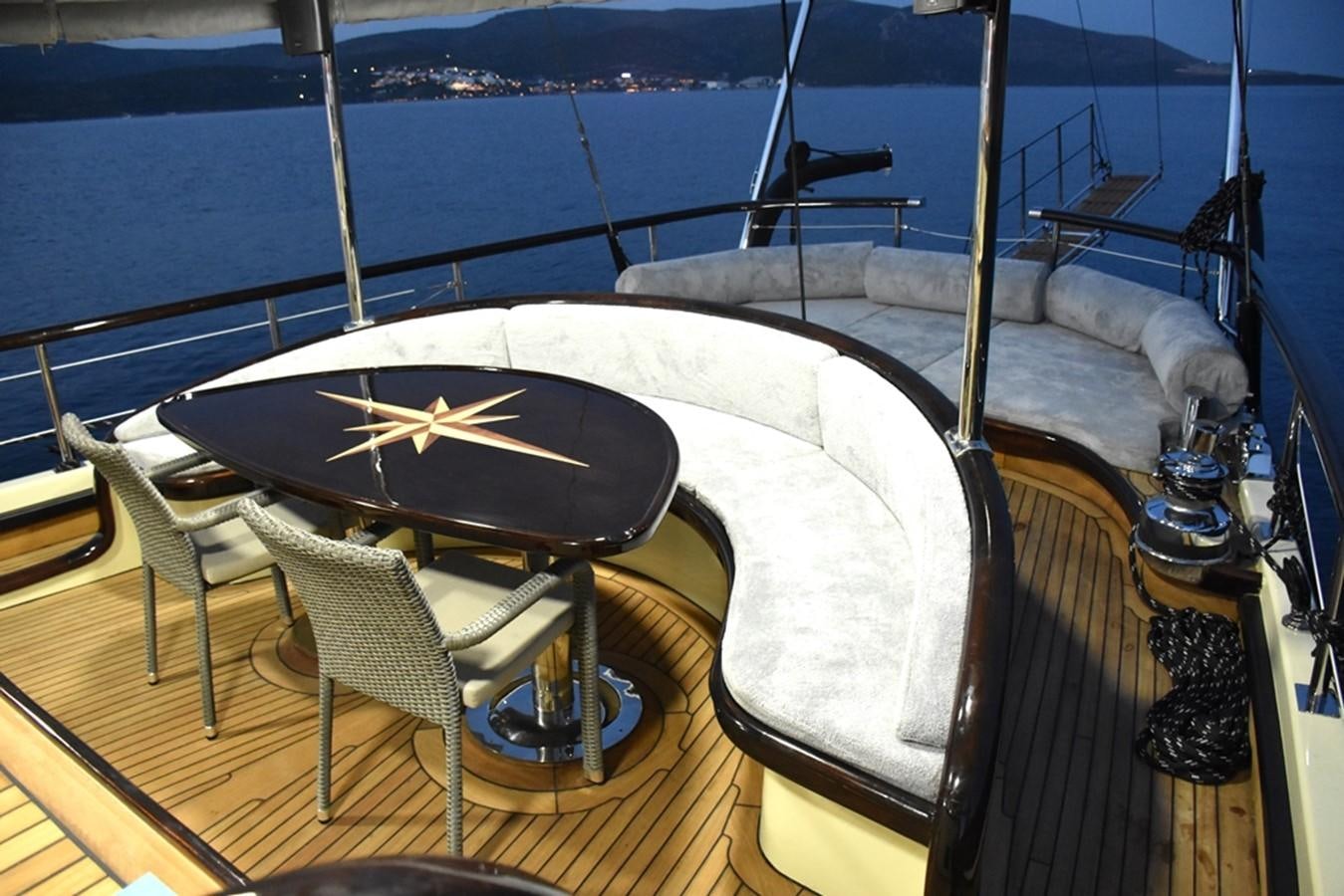 a boat with a fan aboard NOSTALGIA Yacht for Sale