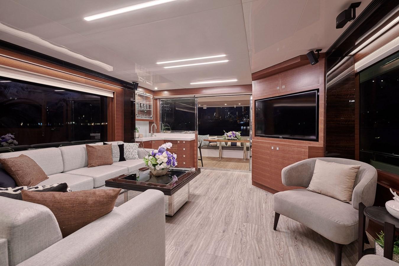 a living room with a wood floor aboard V68 (NEW BOAT SPEC)  Yacht for Sale