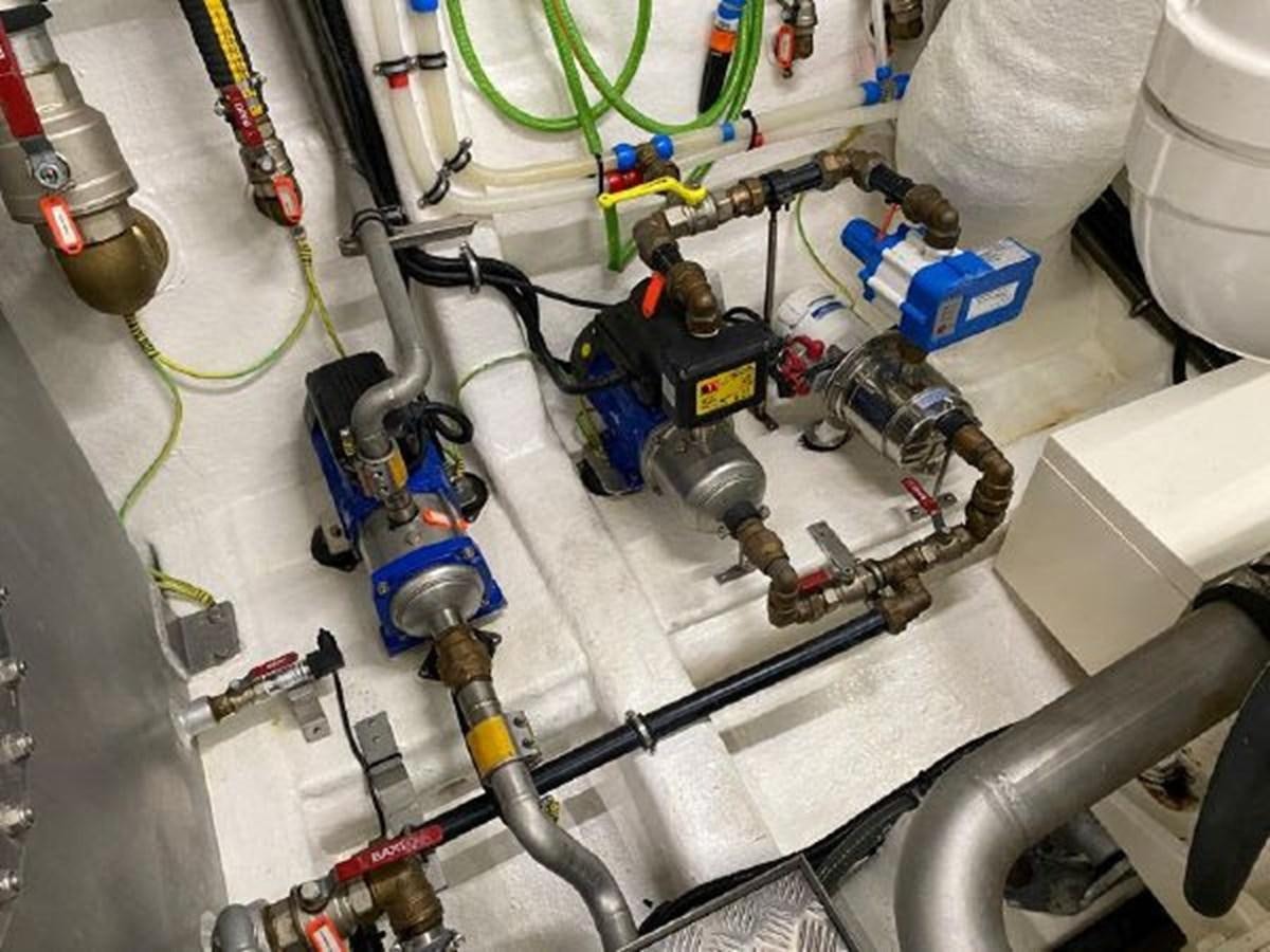 a group of pipes and tubes aboard THE ONLY BLUE 66 FLY Yacht for Sale