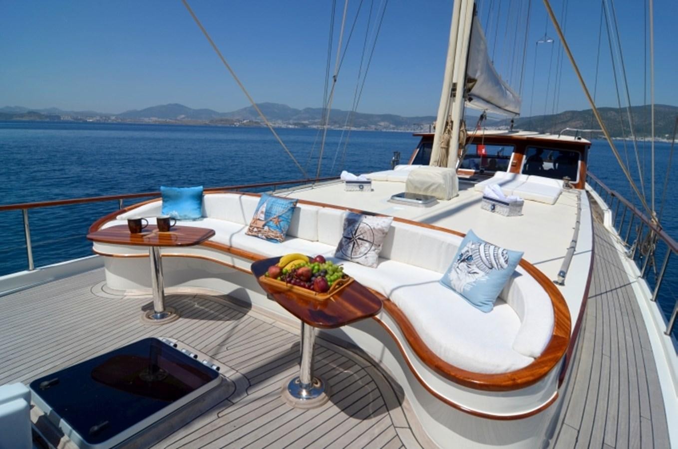 a boat with fruit on the deck aboard ZORBAS Yacht for Sale