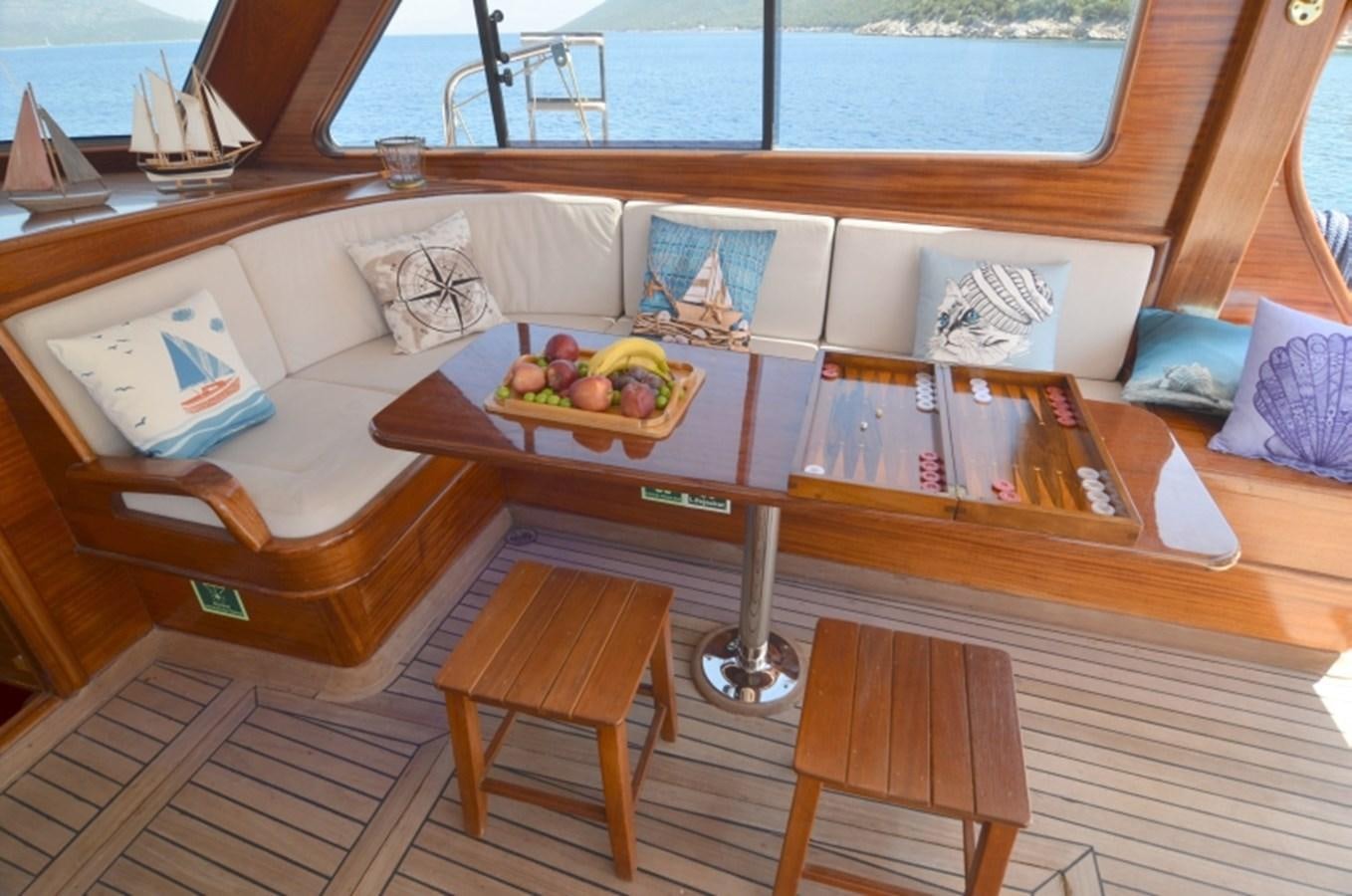 a table with a couch and a coffee table aboard ZORBAS Yacht for Sale