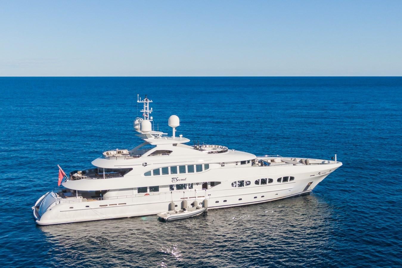 a large white ship in the water aboard MY SECRET Yacht for Sale