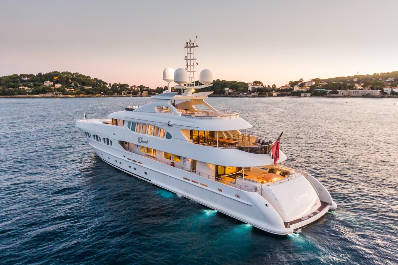 a large boat in the water aboard MY SECRET Yacht for Sale