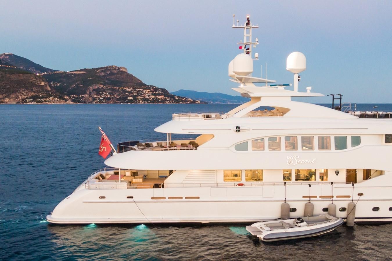 a large white boat in the water aboard MY SECRET Yacht for Sale