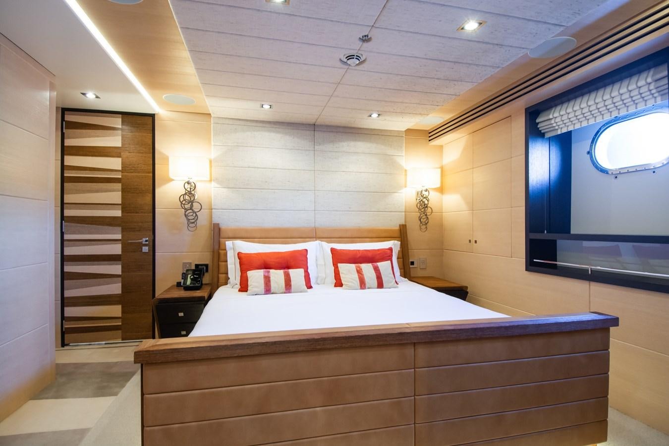 a bed in a room aboard MY SECRET Yacht for Sale