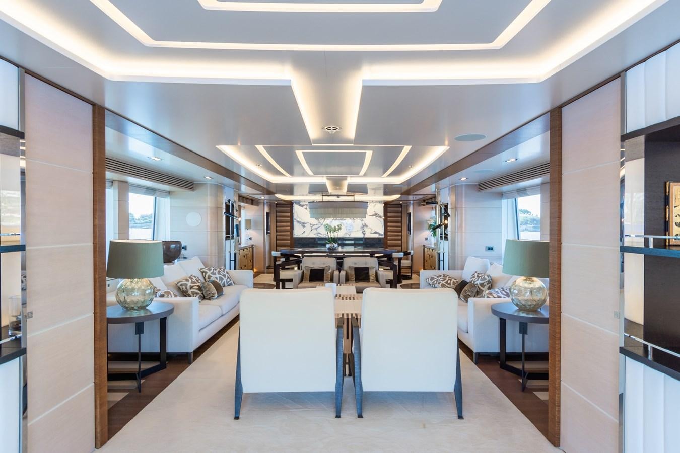 a bedroom with a large mirror aboard MY SECRET Yacht for Sale