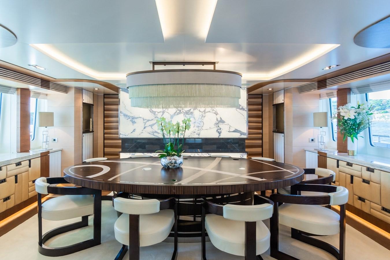 a kitchen with a large island aboard MY SECRET Yacht for Sale